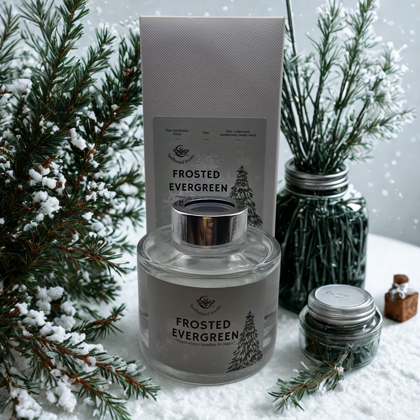 Frosted Evergreen Reed Diffuser – Winter, Forest & Spellbound Stillness