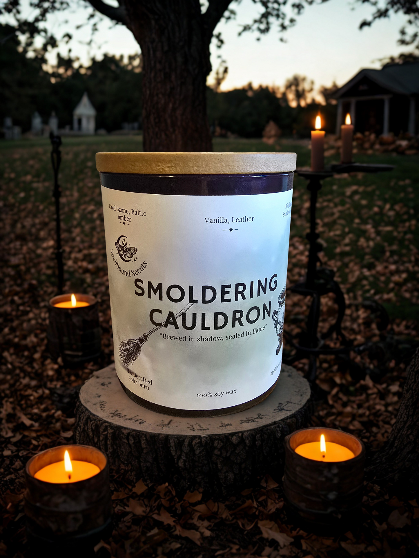 Smoldering Cauldron Candle – Eco-Luxury Soy Wax Candle with Amber, Vanilla, Leather & Smoky Woods