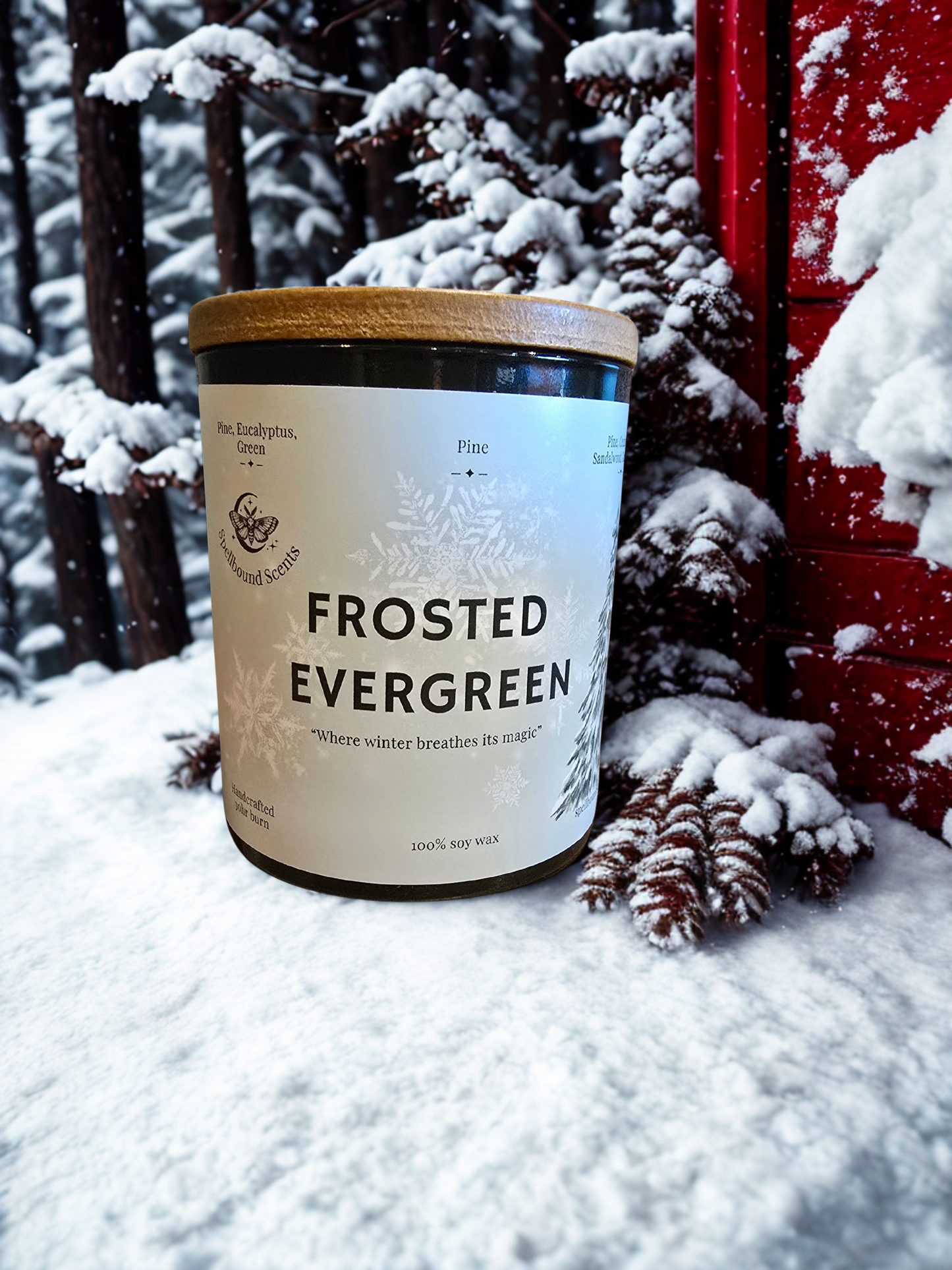 Frosted Evergreen Candle – Eco-Luxury Soy Wax Candle with Pine, Eucalyptus & Cedarwood - Christmas Tree Scent