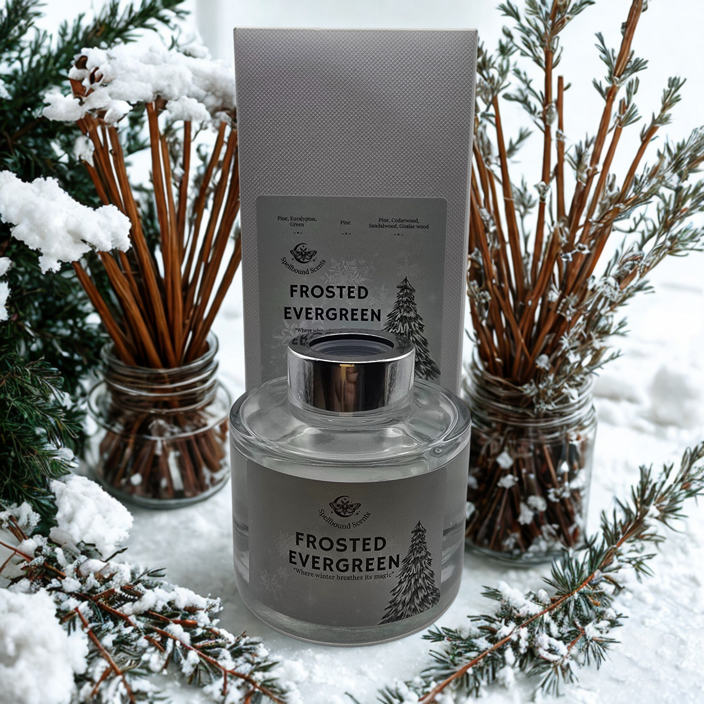 Frosted Evergreen Reed Diffuser – Winter, Forest & Spellbound Stillness