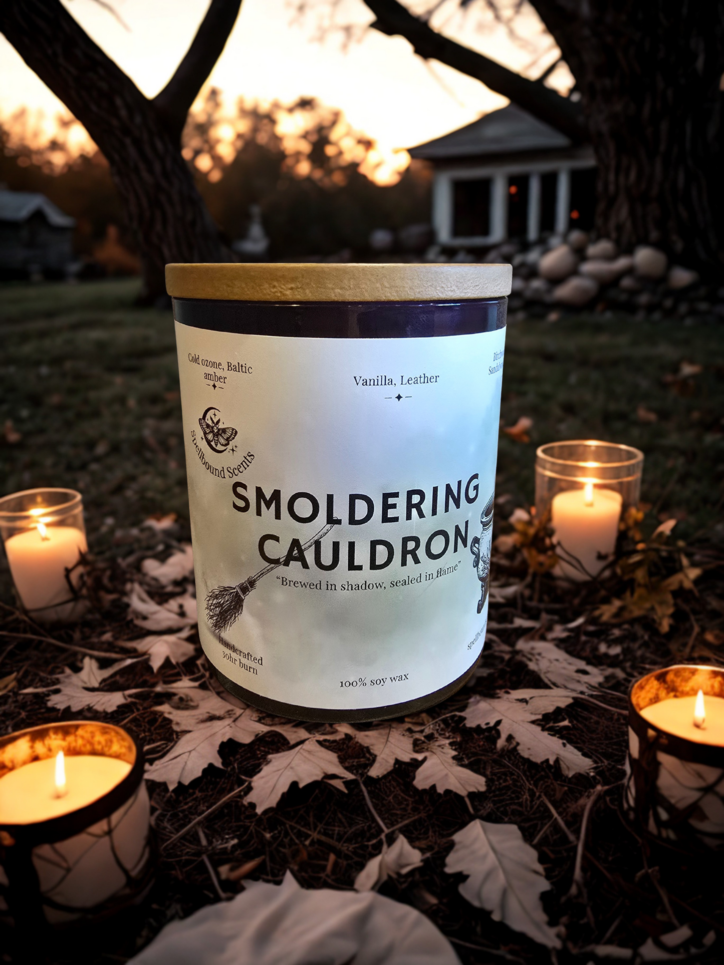Smoldering Cauldron Candle – Eco-Luxury Soy Wax Candle with Amber, Vanilla, Leather & Smoky Woods