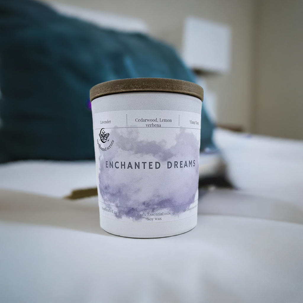 Enchanted Dreams Candle – Cedarwood, Lavender & Ylang Ylang for Deep Sleep and Relaxation