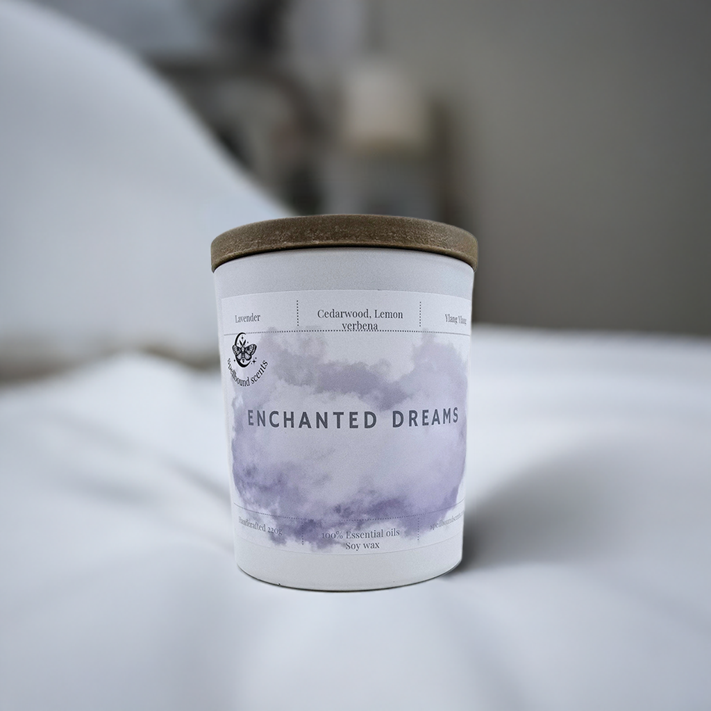 Enchanted Dreams Candle – Cedarwood, Lavender & Ylang Ylang for Deep Sleep and Relaxation