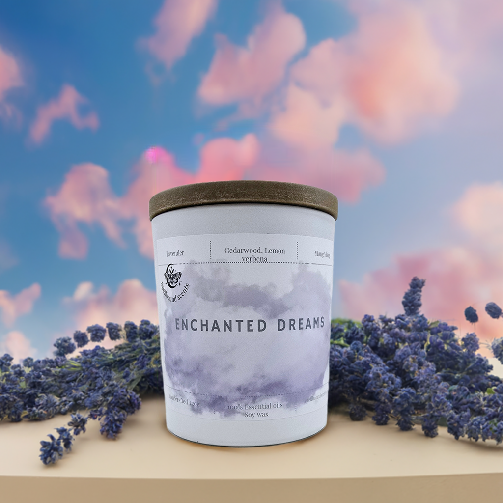 Enchanted Dreams Candle – Cedarwood, Lavender & Ylang Ylang for Deep Sleep and Relaxation