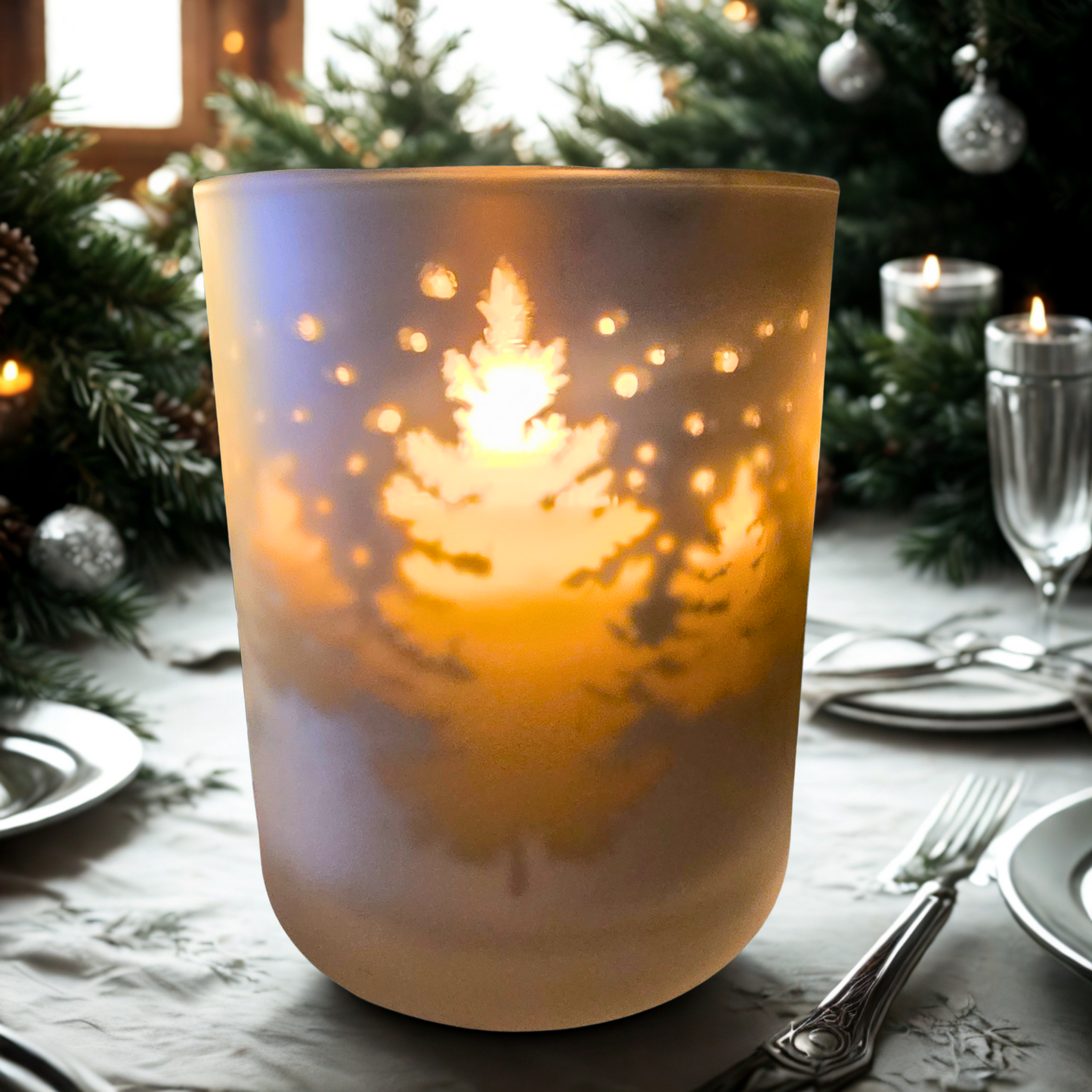 Frosted Evergreen Candle – Luxury 95cl Jar (Christmas Tree Scent)