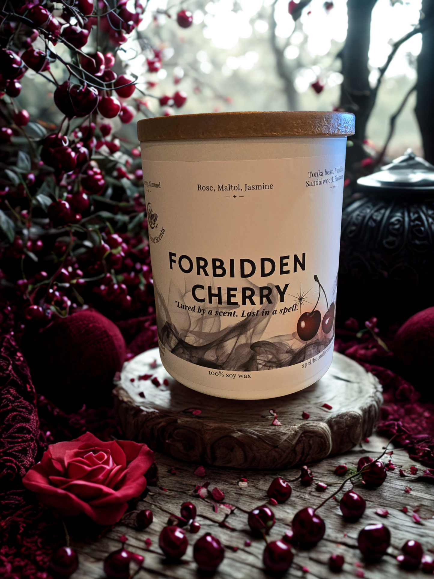 Forbidden Cherry Candle – Eco-Luxury Soy Wax Candle with Black Cherry, Rose, Vanilla & Sandalwood