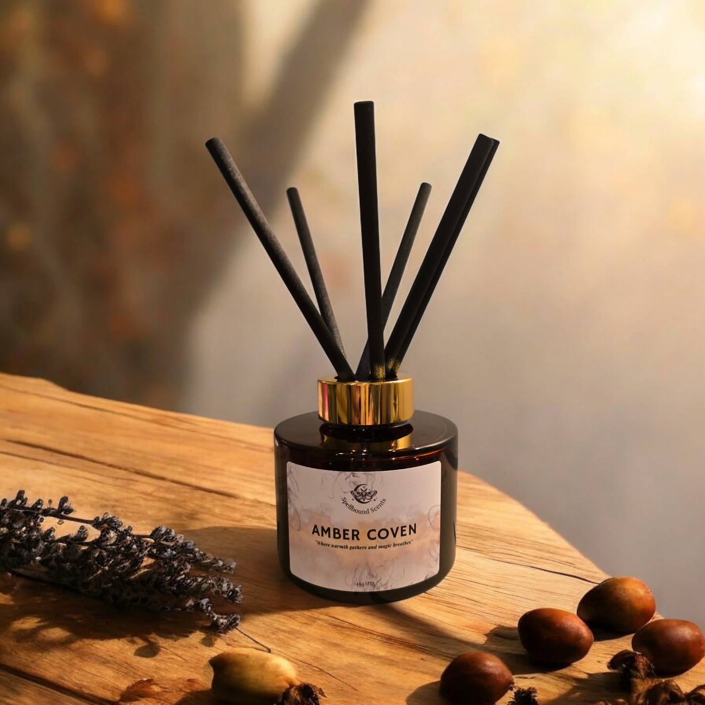 Amber Coven Reed Diffuser – Smoky Amber, Dark Woods & Warm Spice- Long-Lasting Home Fragrance (165ml)