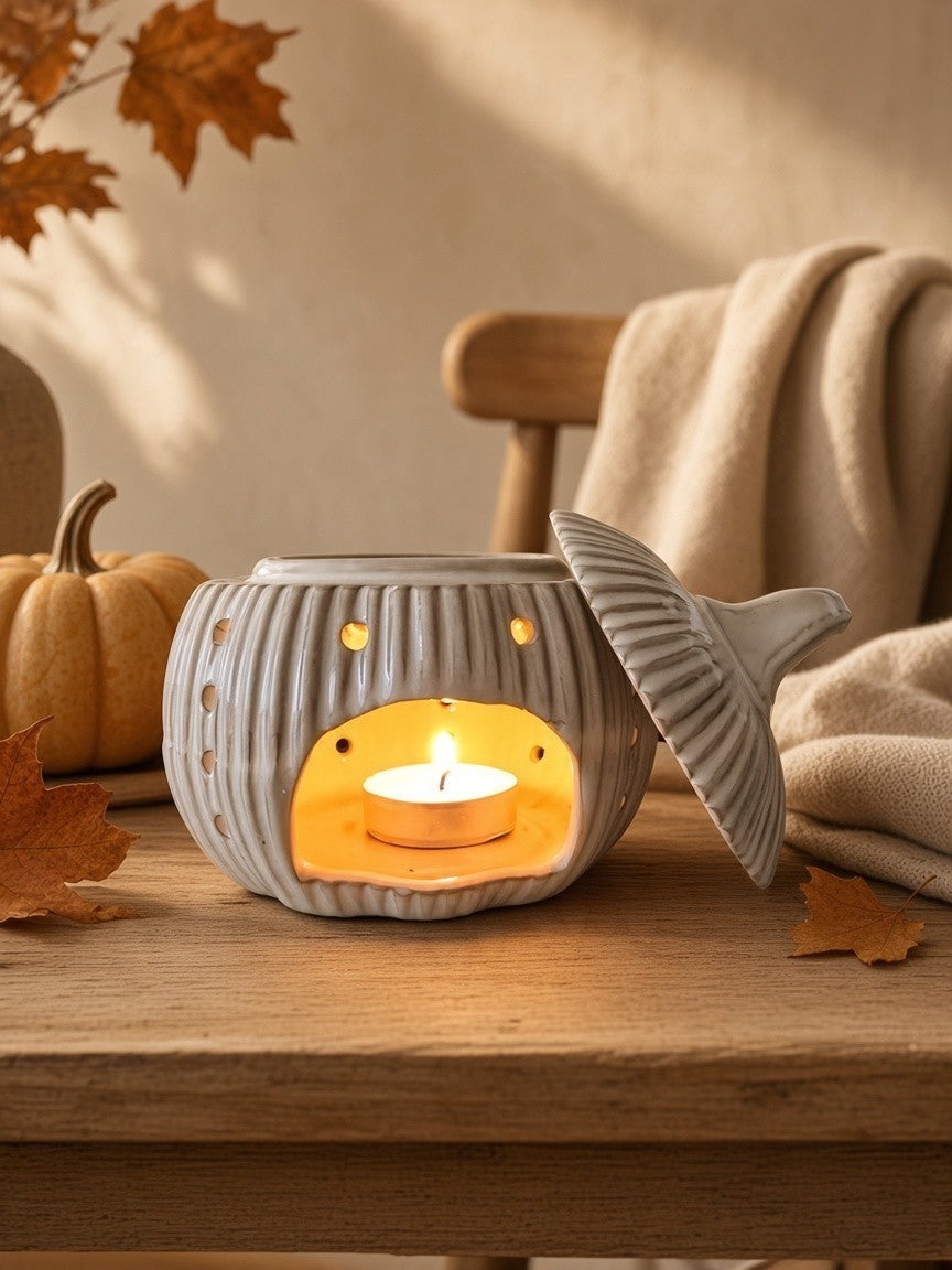 Ceramic Pumpkin Wax Melt Burner – Natural