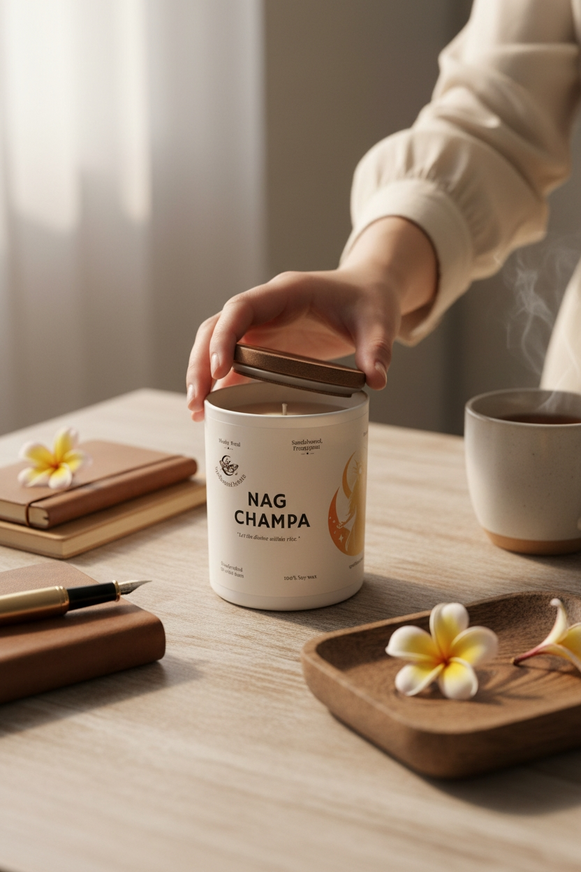 Nag Champa Fragrance Oil Candle – Sandalwood, Floral Resin & Sacred Incense